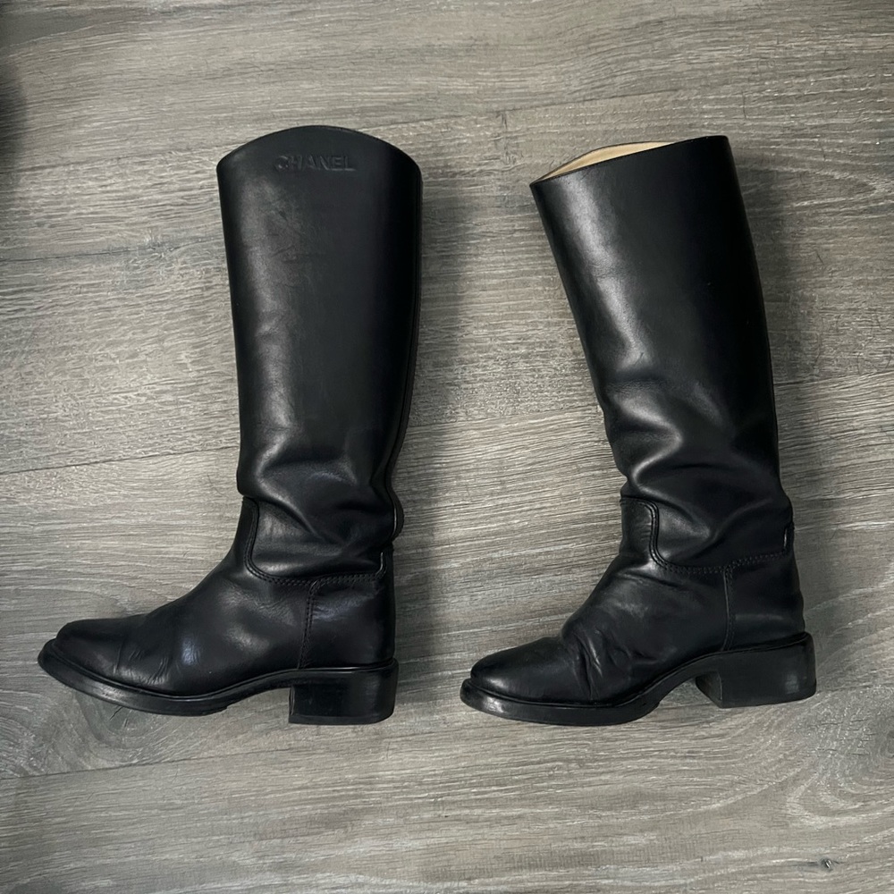 Chanel Black Leather Riding Boots
